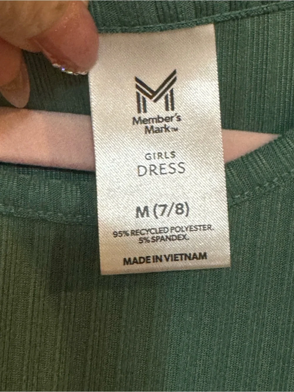 Members Mark Girls Long Sleeve Ruffled Knit Dress - Dark Green Sz 7/8